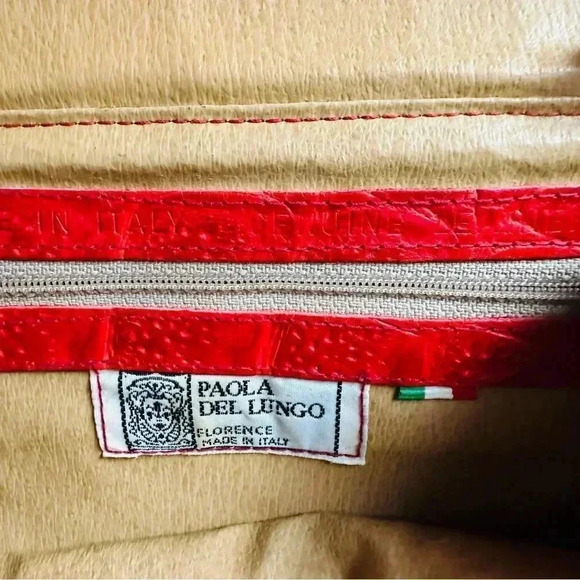 Paola Del Lungo Made In Italy Croc Embossed Red Leather Crossbody - Picture 9 of 10